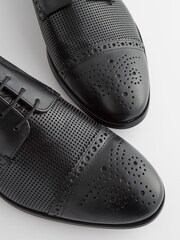 Black Leather Embossed Brogues Shoes - Image 6 of 8