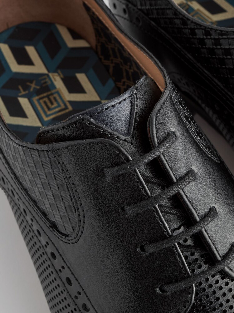 Black Leather Embossed Brogues Shoes - Image 8 of 8