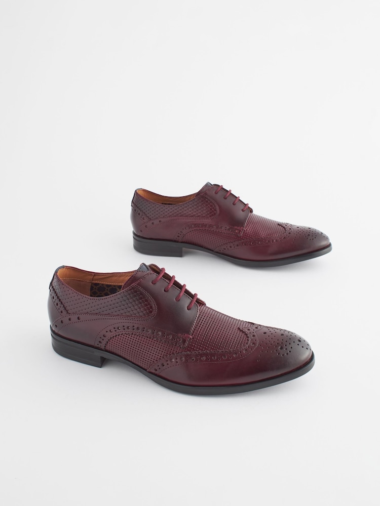 Burgundy Red Leather Embossed Wing Cap Brogues Shoes - Image 1 of 8