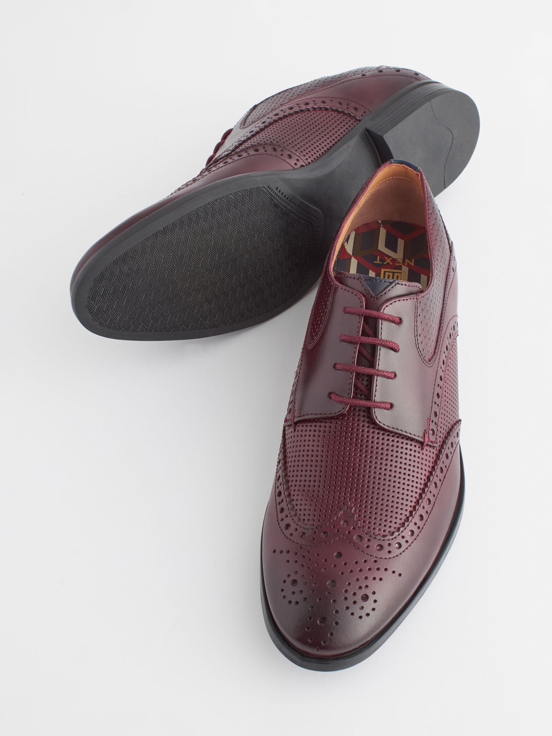Buy Burgundy Red Leather Embossed Wing Cap Brogues Shoes from Next Luxembourg