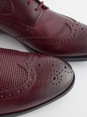 Burgundy Red Leather Embossed Wing Cap Brogues Shoes - Image 6 of 8