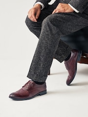 Burgundy Red Leather Embossed Wing Cap Brogues Shoes - Image 8 of 8