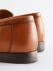 Tan Brown Leather Embossed Tassel Loafers - Image 4 of 7