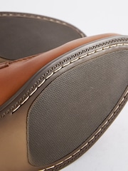 Tan Brown Leather Embossed Tassel Loafers - Image 5 of 7