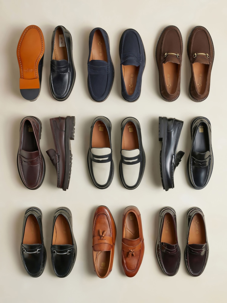 Tan Brown Leather Embossed Tassel Loafers - Image 8 of 8