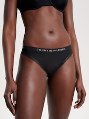 Tommy Hilfiger Black Tonal Logo Lace Bikini Briefs - Image 1 of 4