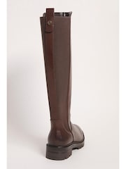 JD Williams Brown Wide Leather High Leg Boots With Back Elastic Detail - Image 3 of 4