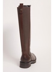 JD Williams Brown Wide Leather High Leg Boots With Back Elastic Detail - Image 4 of 4