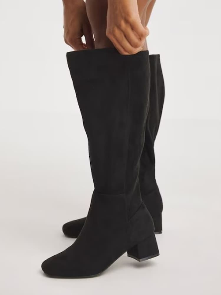 JD Williams Black Wide Block Heel High Leg Boots - Image 1 of 4