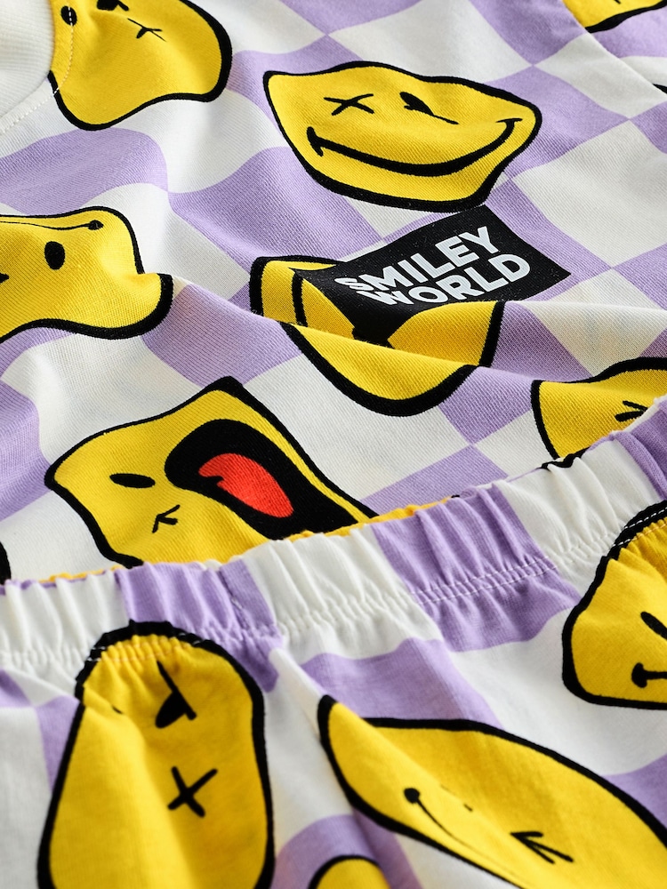 Purple/White 100% Cotton Smiley License Short Pyjamas (3-16yrs) - Image 3 of 3 Purple/White 100% Cotton Smiley License Short Pyjamas (3-16yrs) - Image 3 of 3