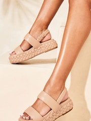 Lipsy Nude Pink Regular Fit Double Strap Chunky Faux Leather Flatform Sandal - Image 1 of 4