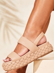 Lipsy Nude Pink Regular Fit Double Strap Chunky Faux Leather Flatform Sandal - Image 4 of 4