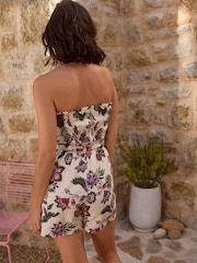 White Floral Bandeau Shirred 100% Cotton Playsuit - Image 4 of 7
