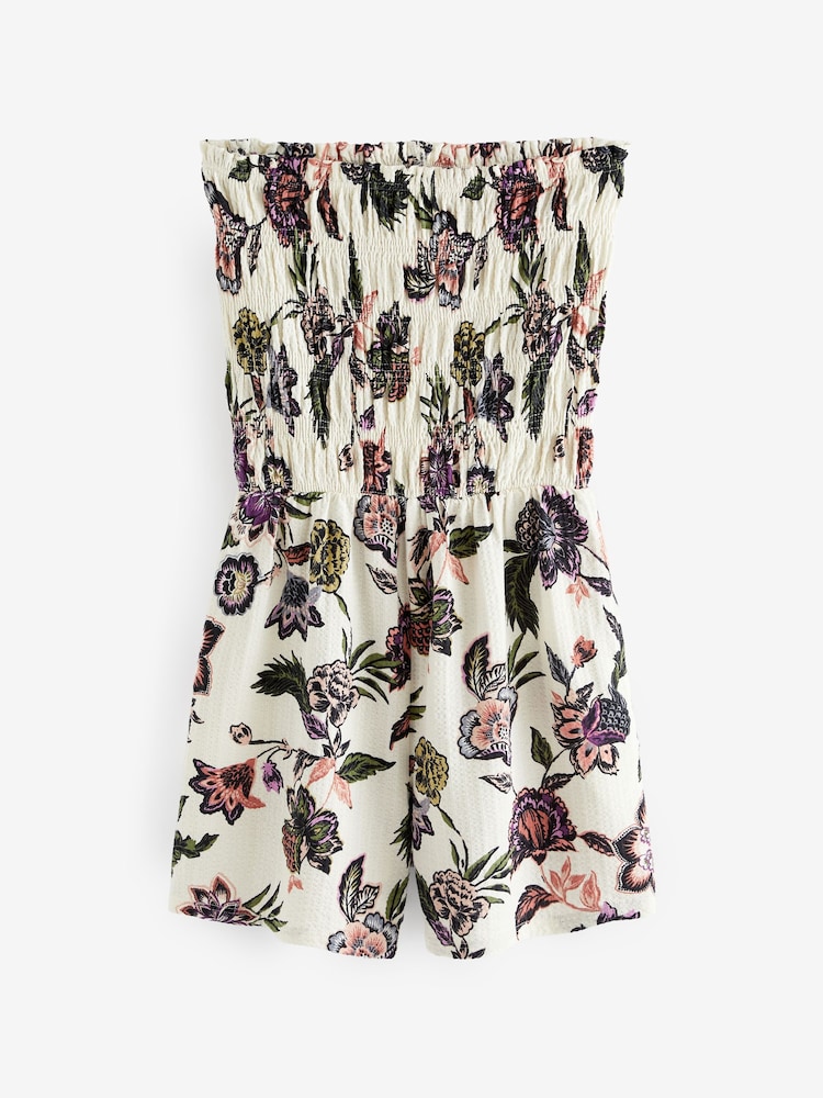 White Floral Bandeau Shirred Playsuit - Image 6 of 7