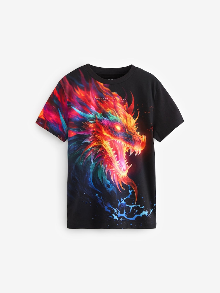Black Dragon Short Sleeve Graphic 100% Cotton T-Shirt (4-16yrs) - Image 1 of 3 Black Dragon Short Sleeve Graphic 100% Cotton T-Shirt (4-16yrs) - Image 1 of 3