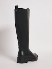 JD Williams Black Wide Leather High Leg Back Boots With Elastic Detail - Image 2 of 3