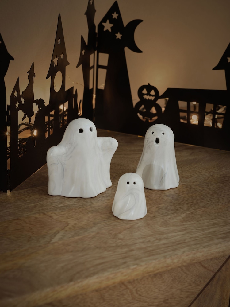 Set of 3 Cream Halloween Marble Ghost Ornaments - Image 1 of 3 Set of 3 Cream Halloween Marble Ghost Ornaments - Image 1 of 3
