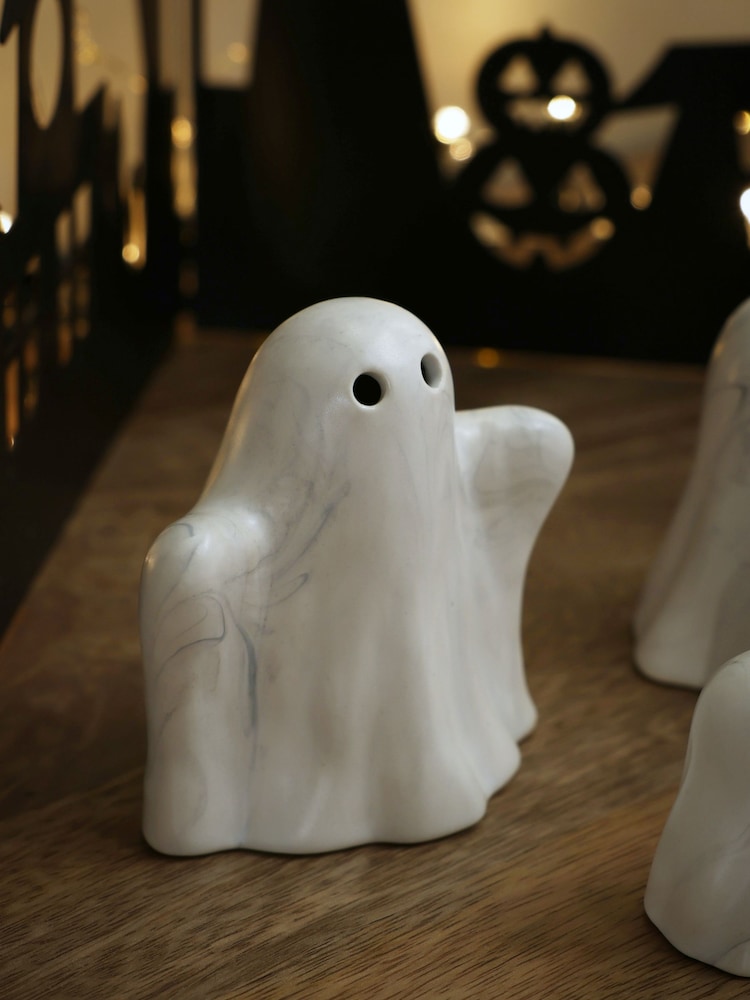 Set of 3 Cream Halloween Marble Ghost Ornaments - Image 2 of 3 Set of 3 Cream Halloween Marble Ghost Ornaments - Image 2 of 3