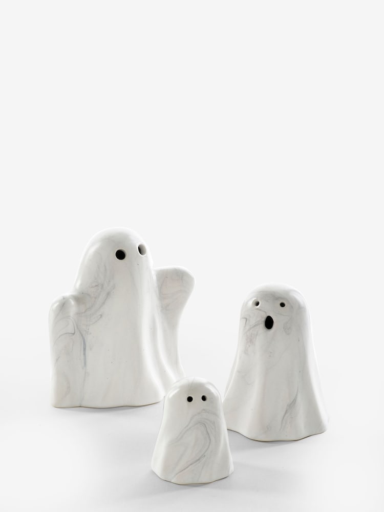 Set of 3 Cream Halloween Marble Ghost Ornaments - Image 3 of 3 Set of 3 Cream Halloween Marble Ghost Ornaments - Image 3 of 3
