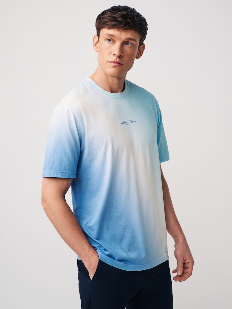 Blue Diagonal 100% Cotton Dip Dye T-Shirt - Image 1 of 7 Blue Diagonal 100% Cotton Dip Dye T-Shirt - Image 1 of 7