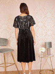 Yumi Black Embellished Velvet Wrap Skater Midi Dress - Image 2 of 5