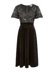 Yumi Black Embellished Velvet Wrap Skater Midi Dress - Image 5 of 5