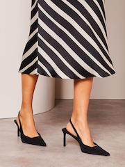 Lipsy Black White Stripe Satin Bias Cut Midi Skirt - Image 4 of 4