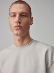 Light Grey Quilted Textured Relaxed Fit T-Shirt - Image 1 of 8