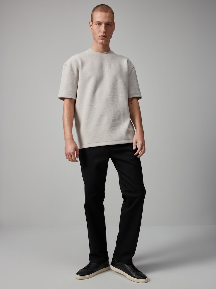 Light Grey Quilted Textured Relaxed Fit T-Shirt - Image 2 of 8