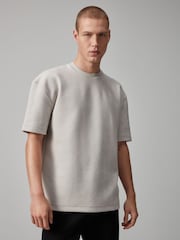 Light Grey Quilted Textured Relaxed Fit T-Shirt - Image 3 of 8