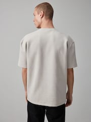 Light Grey Quilted Textured Relaxed Fit T-Shirt - Image 4 of 8