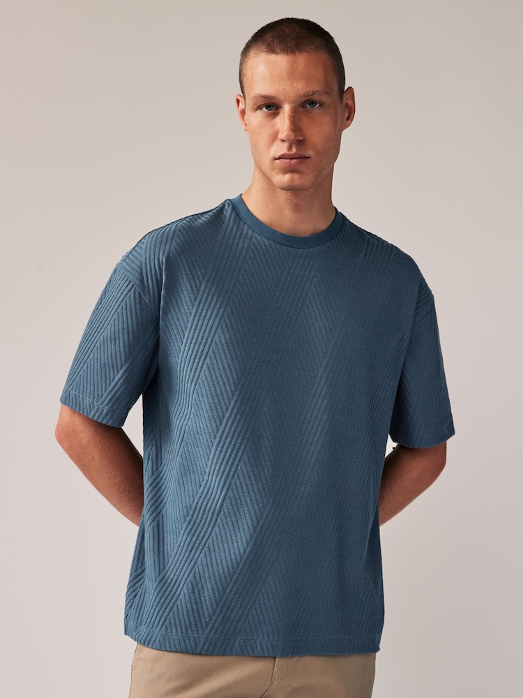 Blue Relaxed Fit Textured T-Shirt - Image 2 of 7