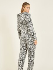 Yumi Grey Snow Leopard Print Fleece All-In-One With Pockets - Image 2 of 5