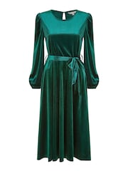 Yumi Green Velvet Long Sleeve Midi Skater Dress - Image 4 of 4