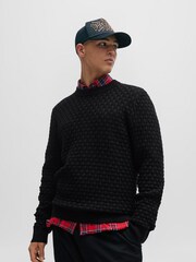 HUGO Black Relaxed Fit Textured 3D Knitted 100% Cotton Jumper - Image 1 of 5