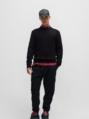 HUGO Black Relaxed Fit Textured 3D Knitted 100% Cotton Jumper - Image 2 of 5