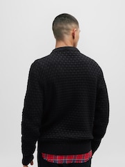 HUGO Black Relaxed Fit Textured 3D Knitted 100% Cotton Jumper - Image 3 of 5