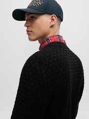 HUGO Black Relaxed Fit Textured 3D Knitted 100% Cotton Jumper - Image 4 of 5