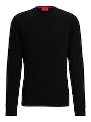 HUGO Black Relaxed Fit Textured 3D Knitted 100% Cotton Jumper - Image 5 of 5