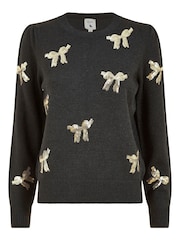 Yumi Black Sequin All Over Applique Bow Knitted Jumper - Image 5 of 5
