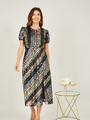 Yumi Natural Rainbow Stripe Sequin Midi Dress - Image 3 of 5
