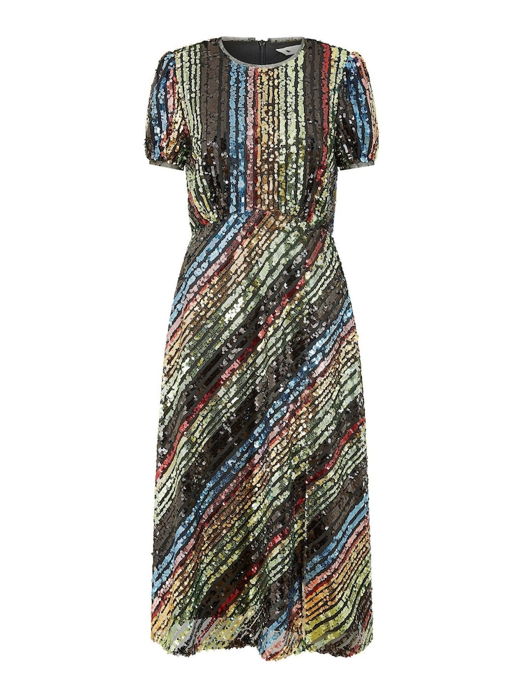 Yumi Natural Rainbow Stripe Sequin Midi Dress - Image 5 of 5