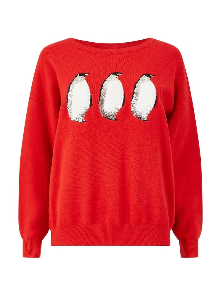Yumi Red Christmas Festive Penguin Knitted Jumper - Image 4 of 4 Yumi Red Christmas Festive Penguin Knitted Jumper - Image 4 of 4