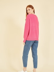 Yumi Pink Sequin Bow Knitted Jumper - Image 3 of 4