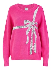Yumi Pink Sequin Bow Knitted Jumper - Image 4 of 4