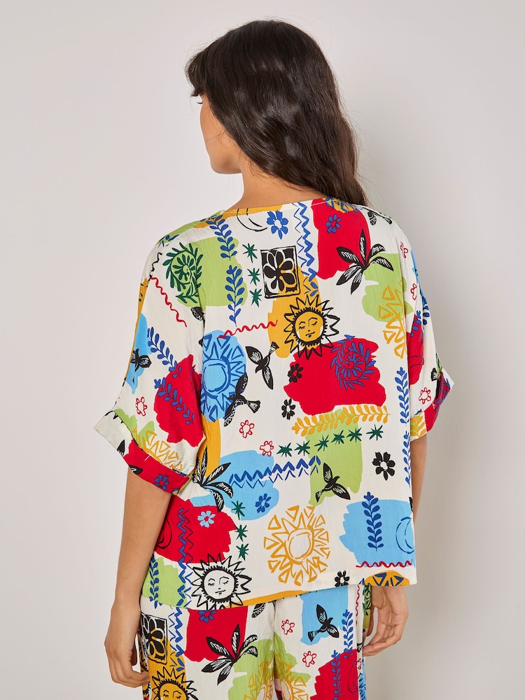 Apricot Cream Colourful Sketch Print Top - Image 2 of 4 Apricot Cream Colourful Sketch Print Top - Image 2 of 4