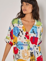 Apricot Cream Colourful Sketch Print Top - Image 4 of 4