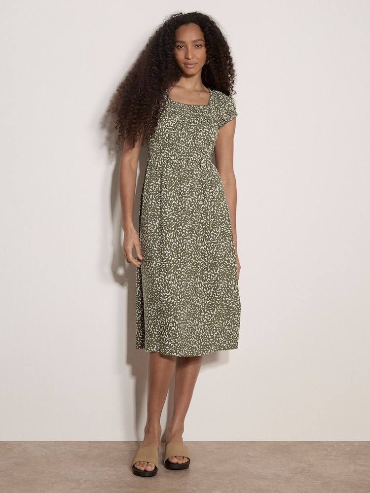 Apricot Green Brush Spot Milkmaid Midi Dress - Image 1 of 3