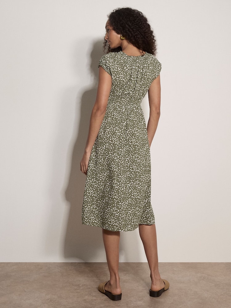 Apricot Green Brush Spot Milkmaid Midi Dress - Image 2 of 3