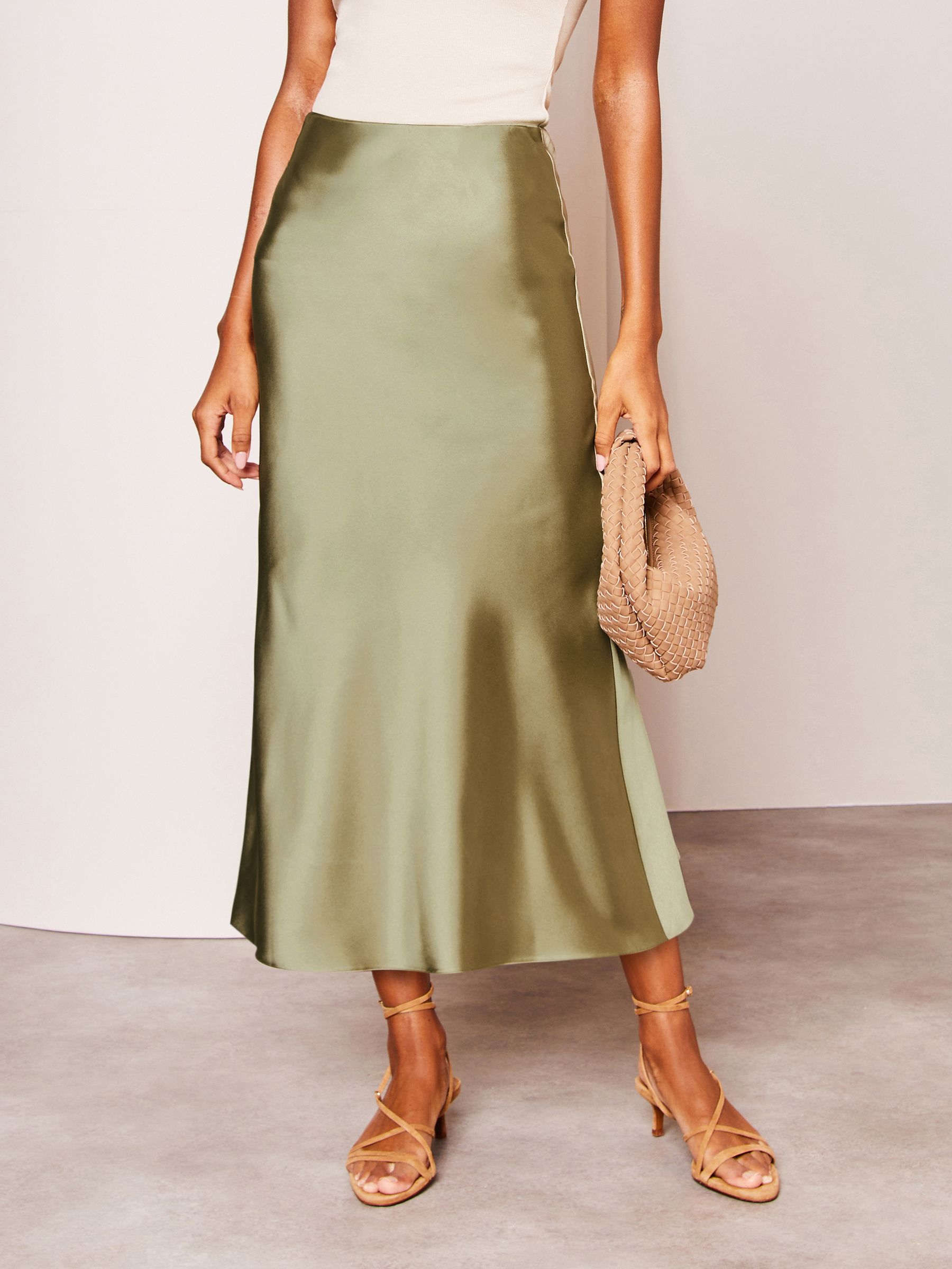 Buy Lipsy Khaki Green Petite Satin Bias Cut Midi Skirt from Next Luxembourg